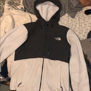 White fleece north face jacket
